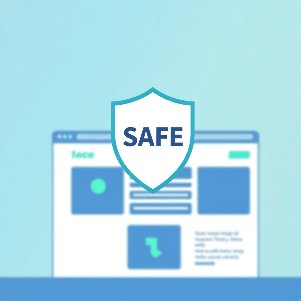 A stylized image showing a safe symbol (shield) overlaid on a website design interface, indicating security and risk-free testing. The color palette is reassuring blues and greens. Style reference: Modern security software visuals. Technical specs: 4K, high quality rendering.