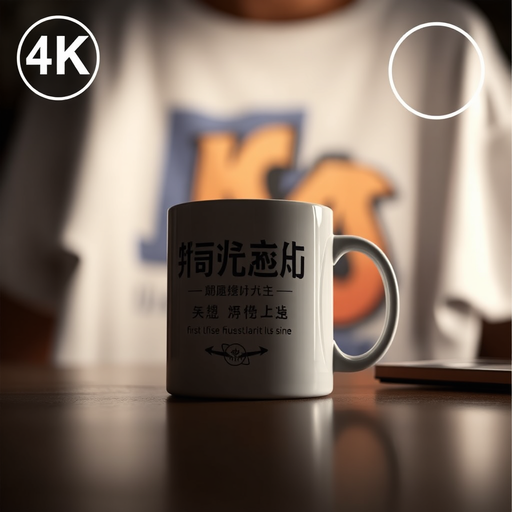 A single Bisheng product, such as a unique mug or t-shirt, is highlighted with a spotlight. The background is blurred, drawing attention to the item. A subtle 'Last Chance' watermark is visible. The lighting is focused and dramatic, emphasizing the item's uniqueness. Camera angle is a close-up shot. Details should include sharp focus on the product's design. Style reference: exclusive product spotlight. Technical specs: 4K resolution, high quality.