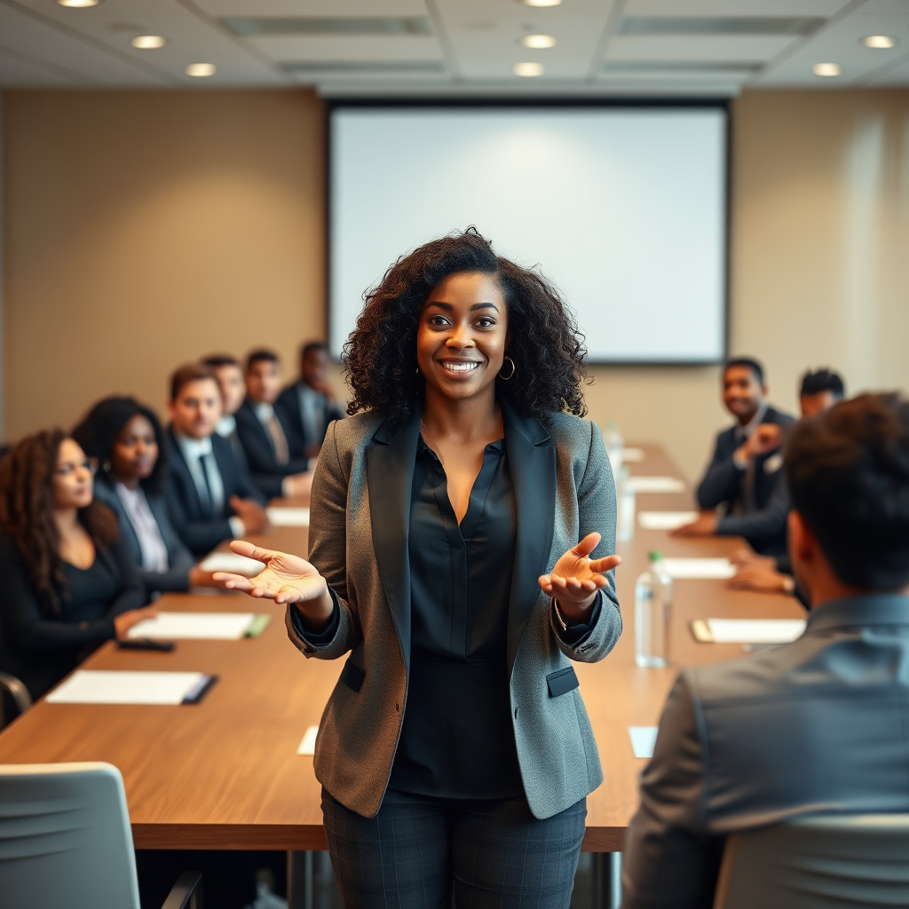 Black women leading a meeting in a conference room