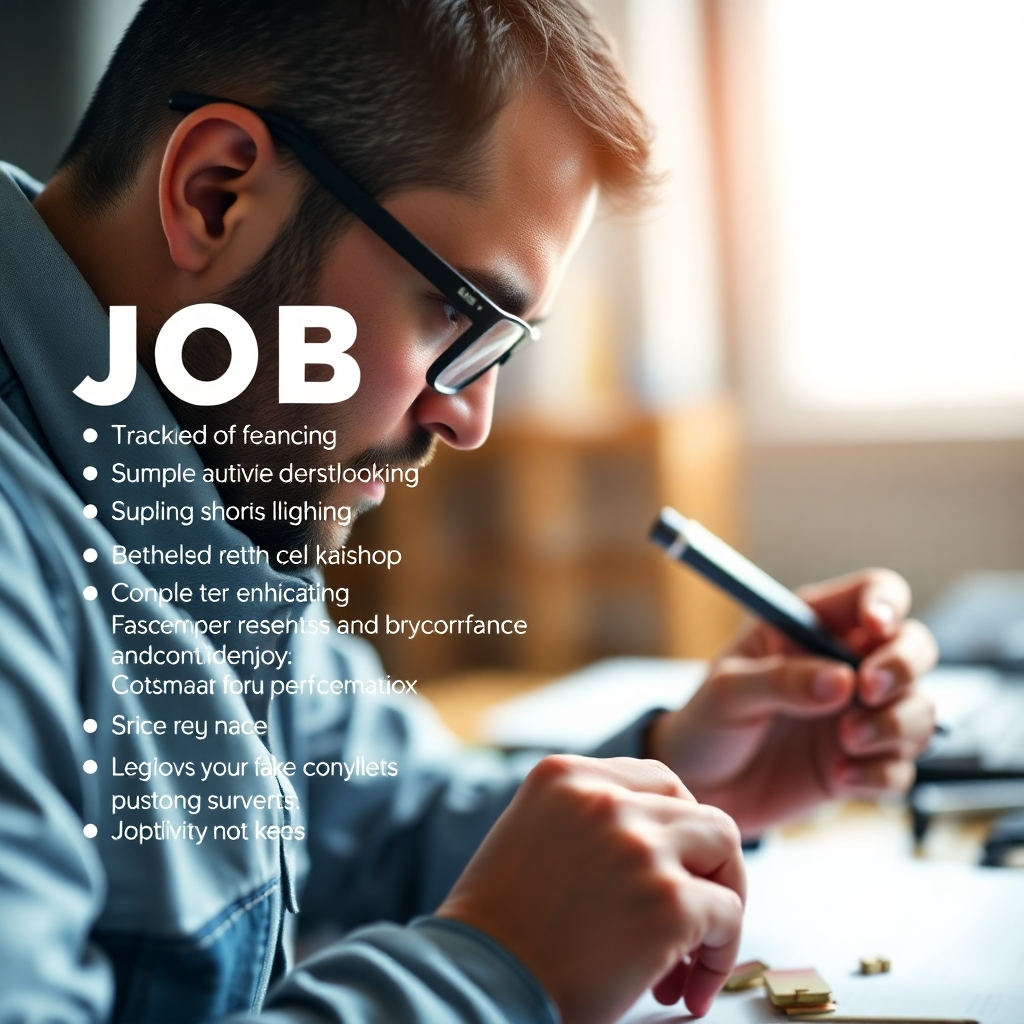 A close-up of a skilled professional working on a project, with a faint overlay of a job posting matching their skills. Focus on the professional's dedication and expertise, 4K resolution.