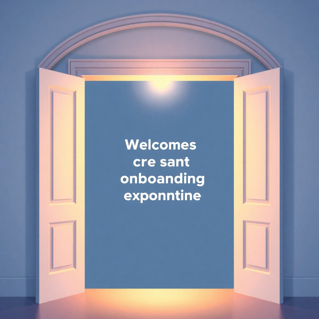 A stylized image of a welcoming doorway with soft light emanating from within, symbolizing a positive client onboarding experience. 4K resolution, inviting color palette.