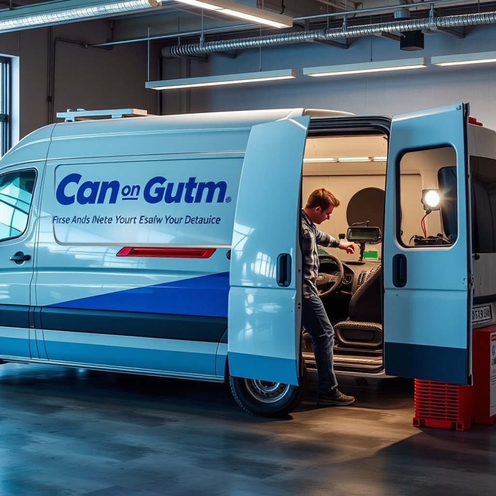 Image of Car on Demand Detailing van at a customer's workplace, detailing a car while they're working. Emphasize the concept of fitting into a busy professional's schedule.
