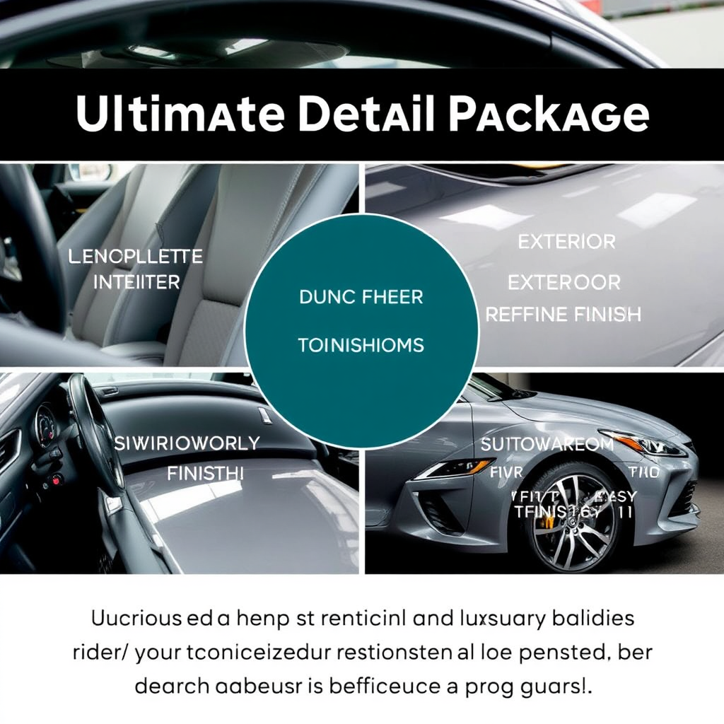 Image showcasing the luxurious and comprehensive detailing services included in the Ultimate Detail Package: complete interior restoration, exterior refinement, and a showroom-worthy finish. Emphasize the attention to detail and unparalleled quality.