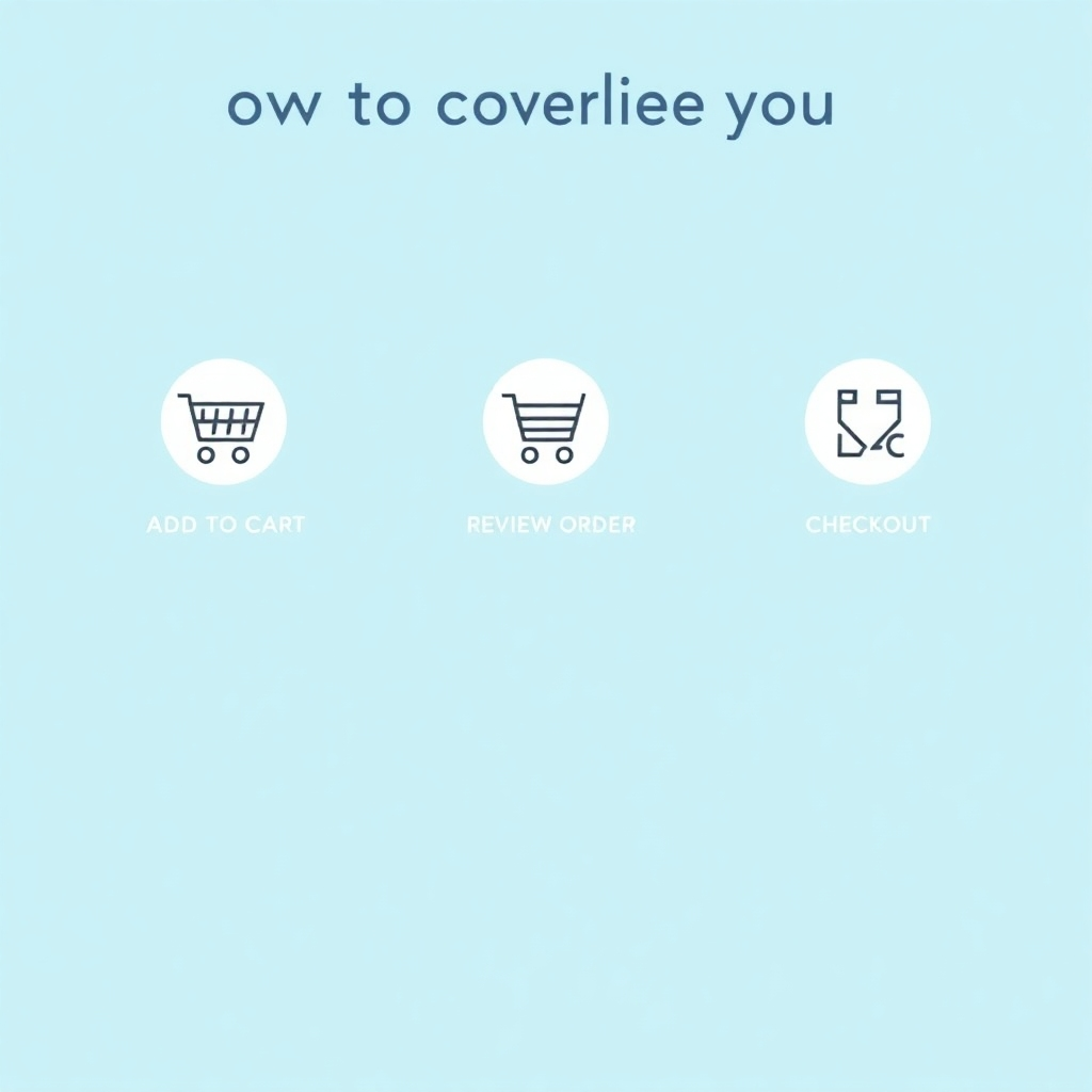  A stylized image illustrating the steps involved in completing an online order: 'Add to Cart' , 'Review Order' , 'Checkout' . Each step should be represented by a simple, easy-to-understand icon. The color palette should be clean and modern, with a focus on visual clarity and efficiency. The style should be simple and informative, guiding users through the checkout process.