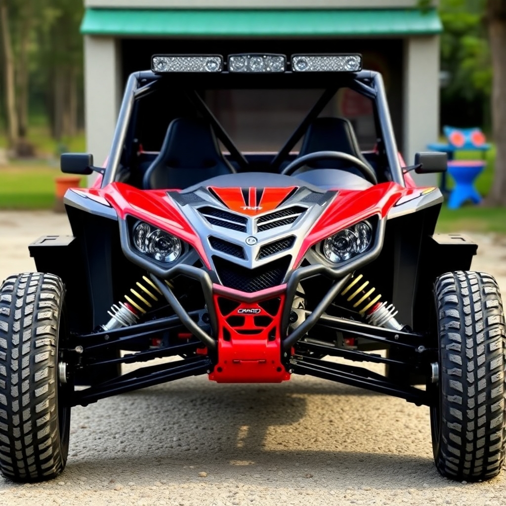 Create an action shot of an ATV navigating a challenging obstacle course, such as a rocky stream bed or a steep incline. The ATV is kicking up water and dirt, and the rider is focused and determined. The image should convey a sense of excitement and adventure.
