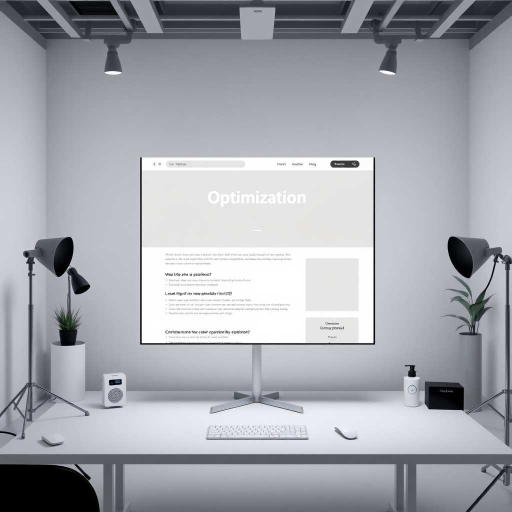 Visualize a website page being meticulously polished and refined, symbolizing on-page optimization. The background should be a clean and modern design studio.