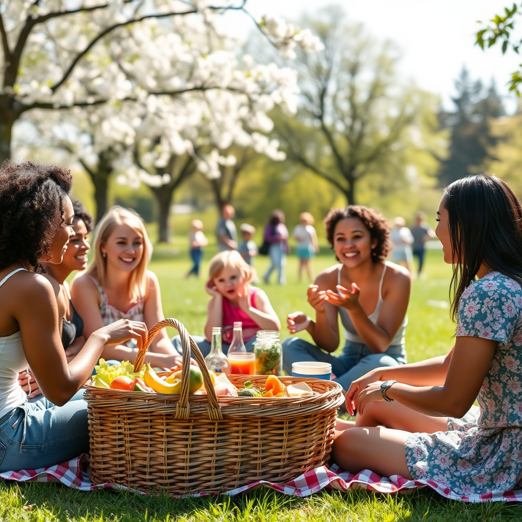 Friends having a picnic in a sunny park