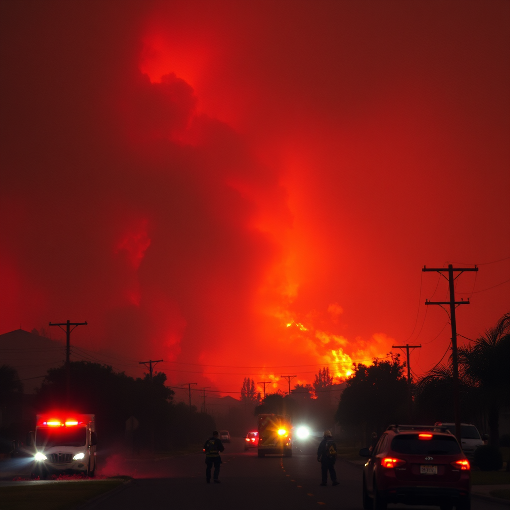 Firefighters battling a wildfire near suburban homes