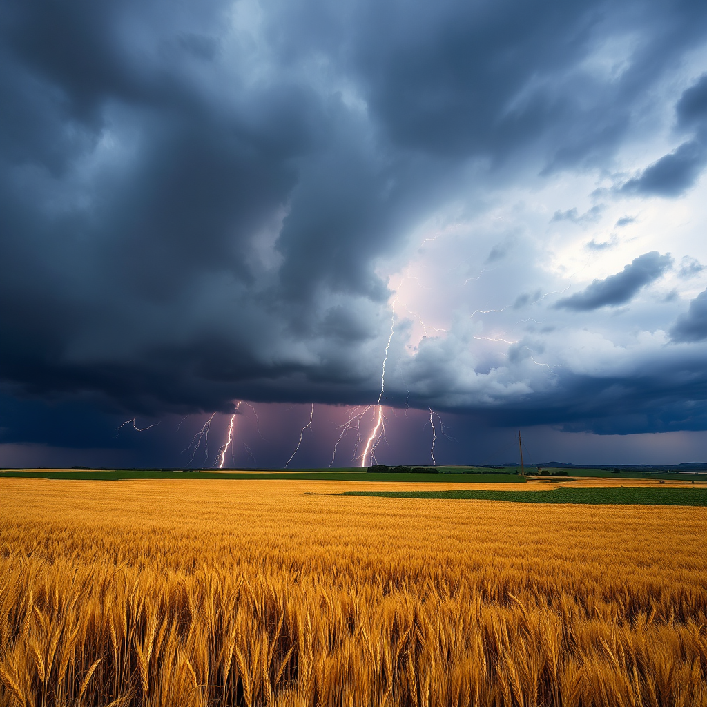 Thunderstorm rolling over a prairie landscape