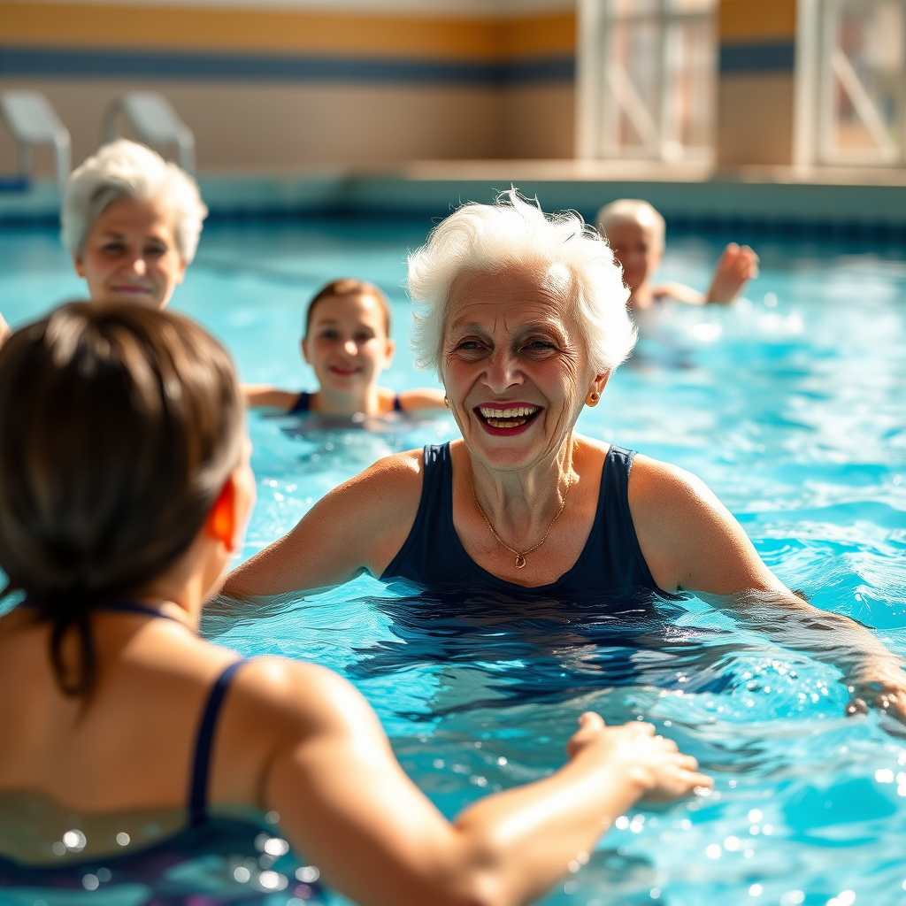 Seniors doing water aerobics in a community pool
