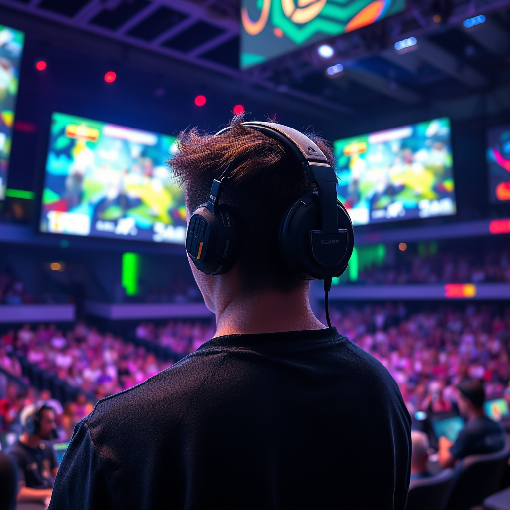 Competitive esports player at a gaming tournament