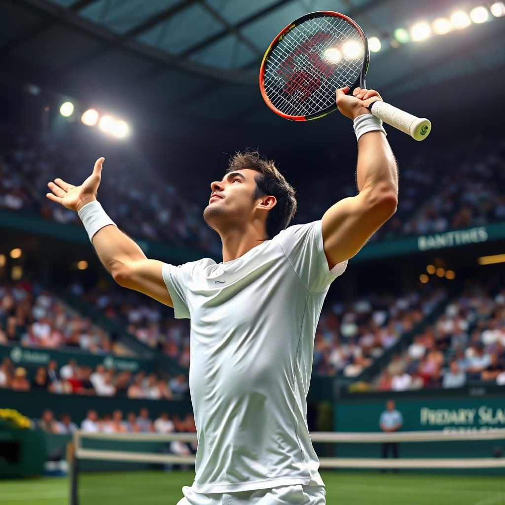 Tennis player serving during a grand slam match