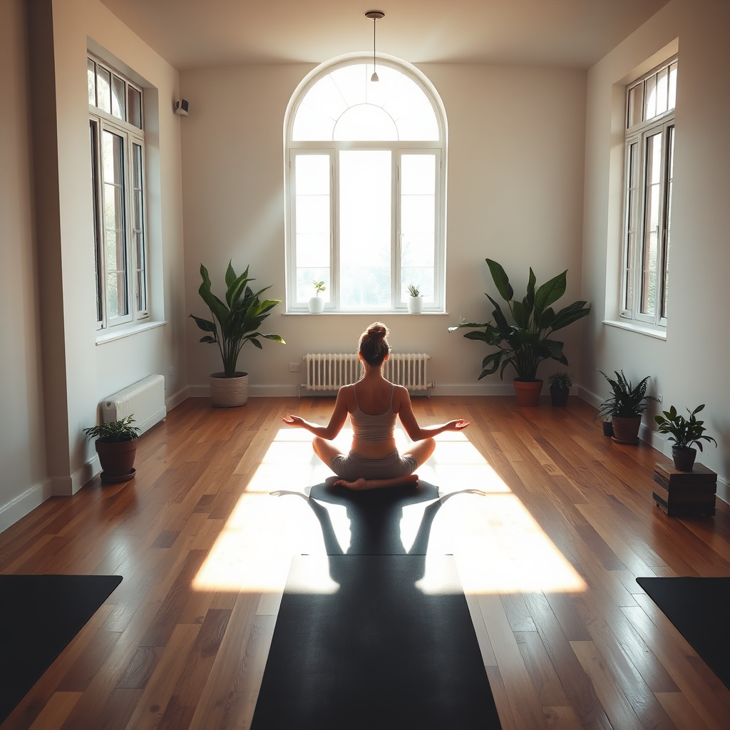 Woman meditating in a peaceful yoga studio