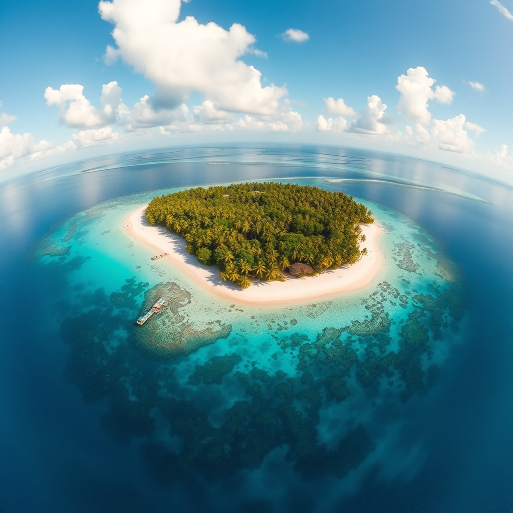 Aerial view of a tropical island with turquoise water