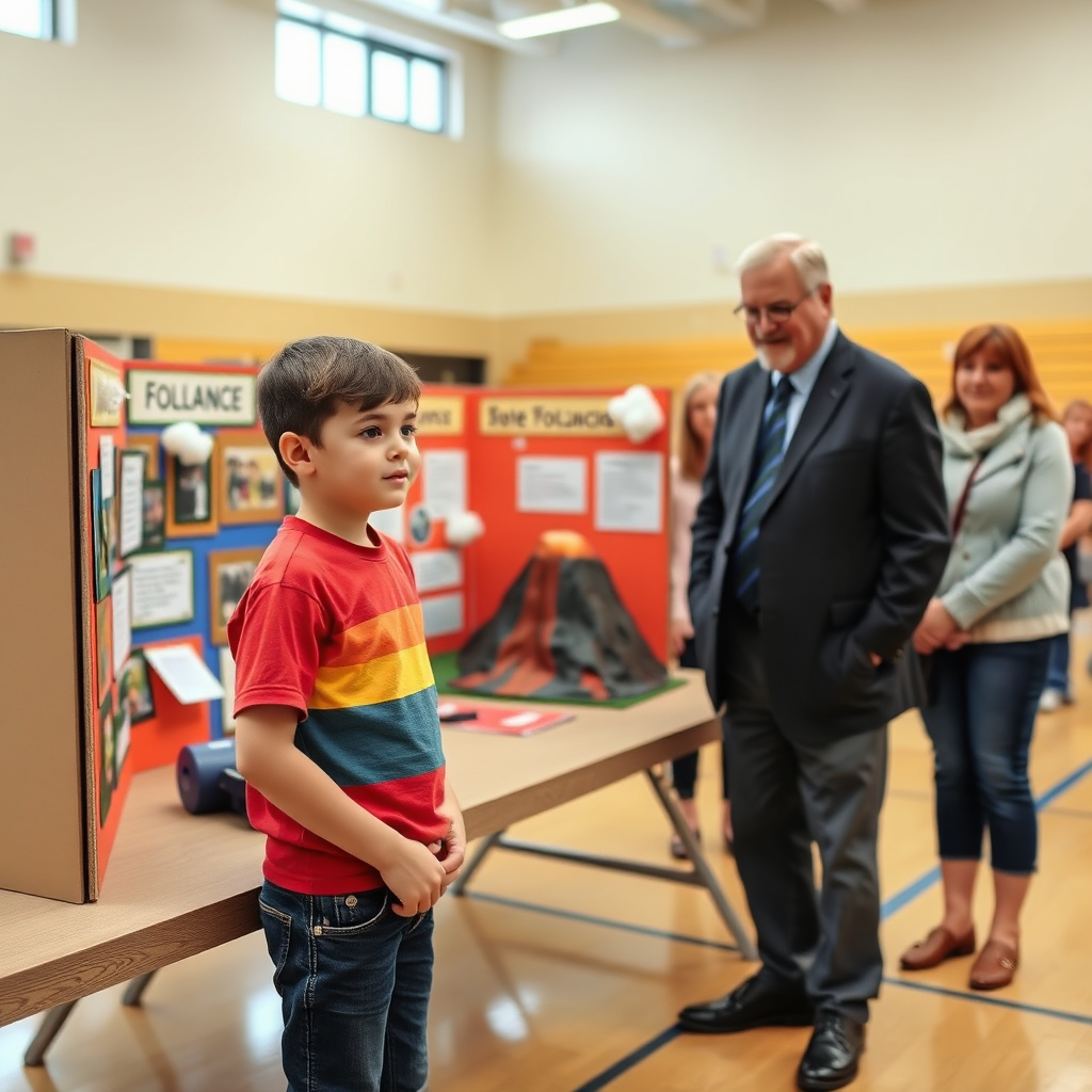 Student presenting a volcano model at a science fair