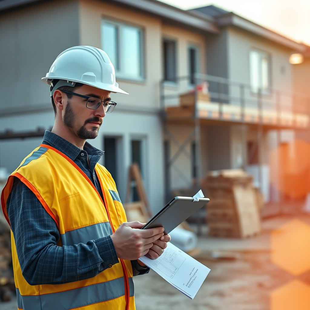 Contractor reviewing plans on a jobsite