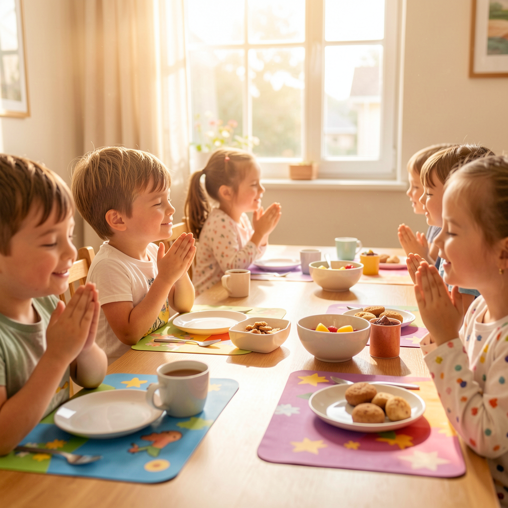 Children thanking God for food