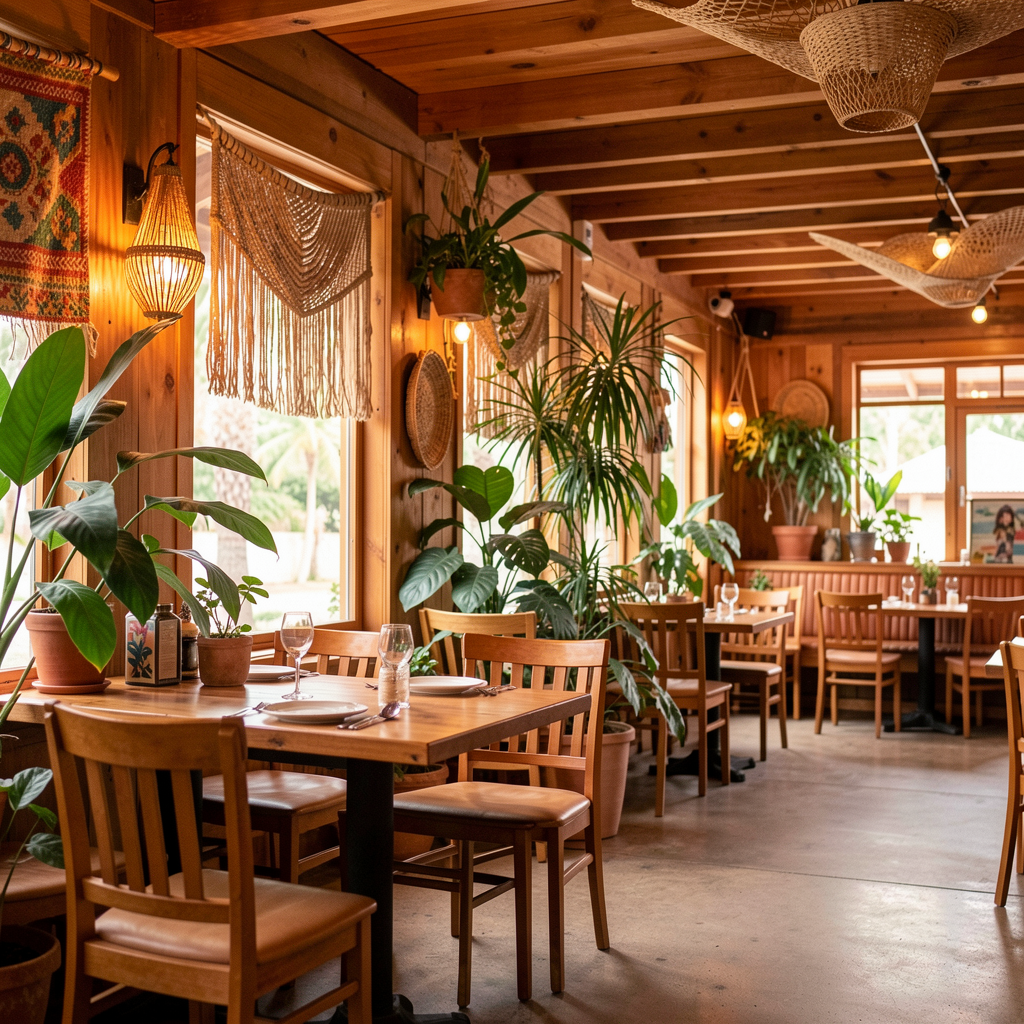 Cozy interior of Island Flavors Restaurant