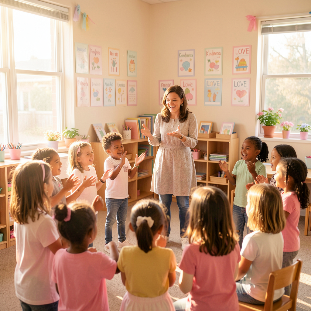 Children and teacher singing