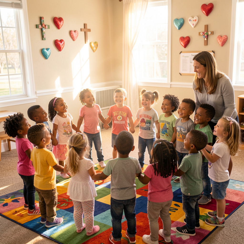 Children in a circle, Jesus loves the children