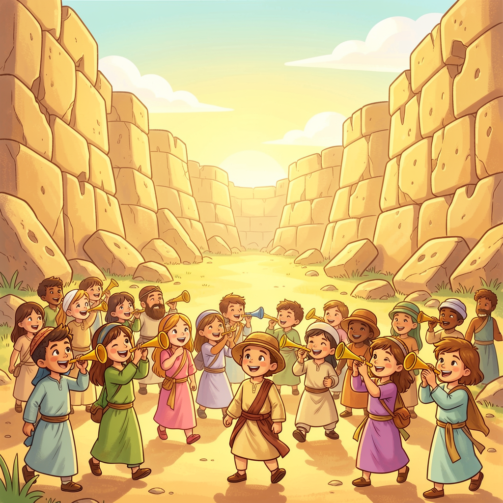 Children marching at Jericho cartoon