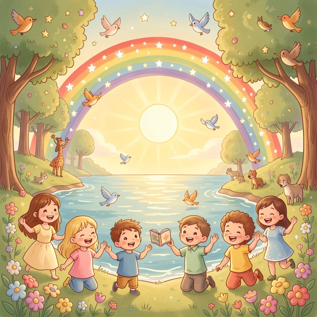Creation story cheerful cartoon