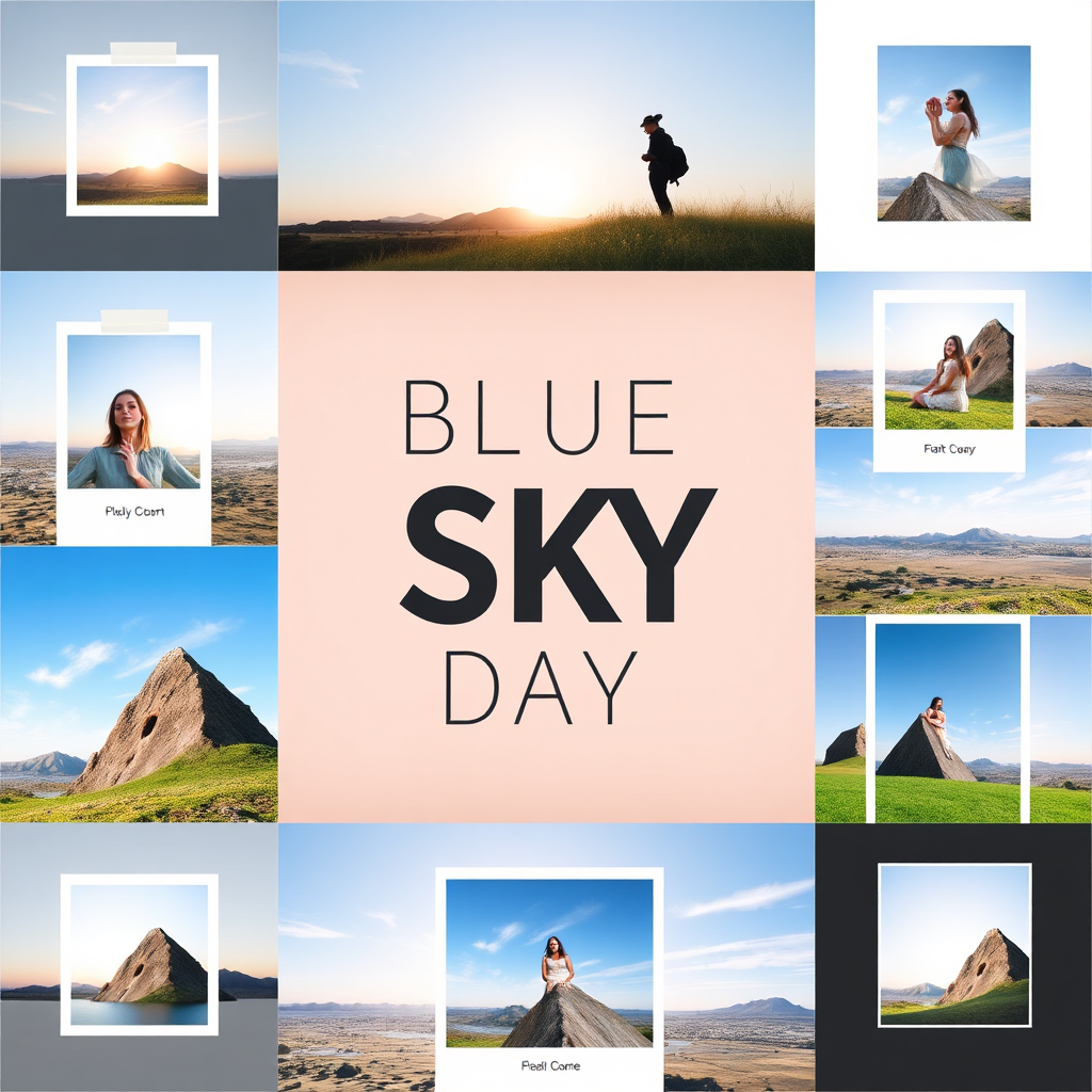 A collage of different photo template designs that Blue Sky Day offers.