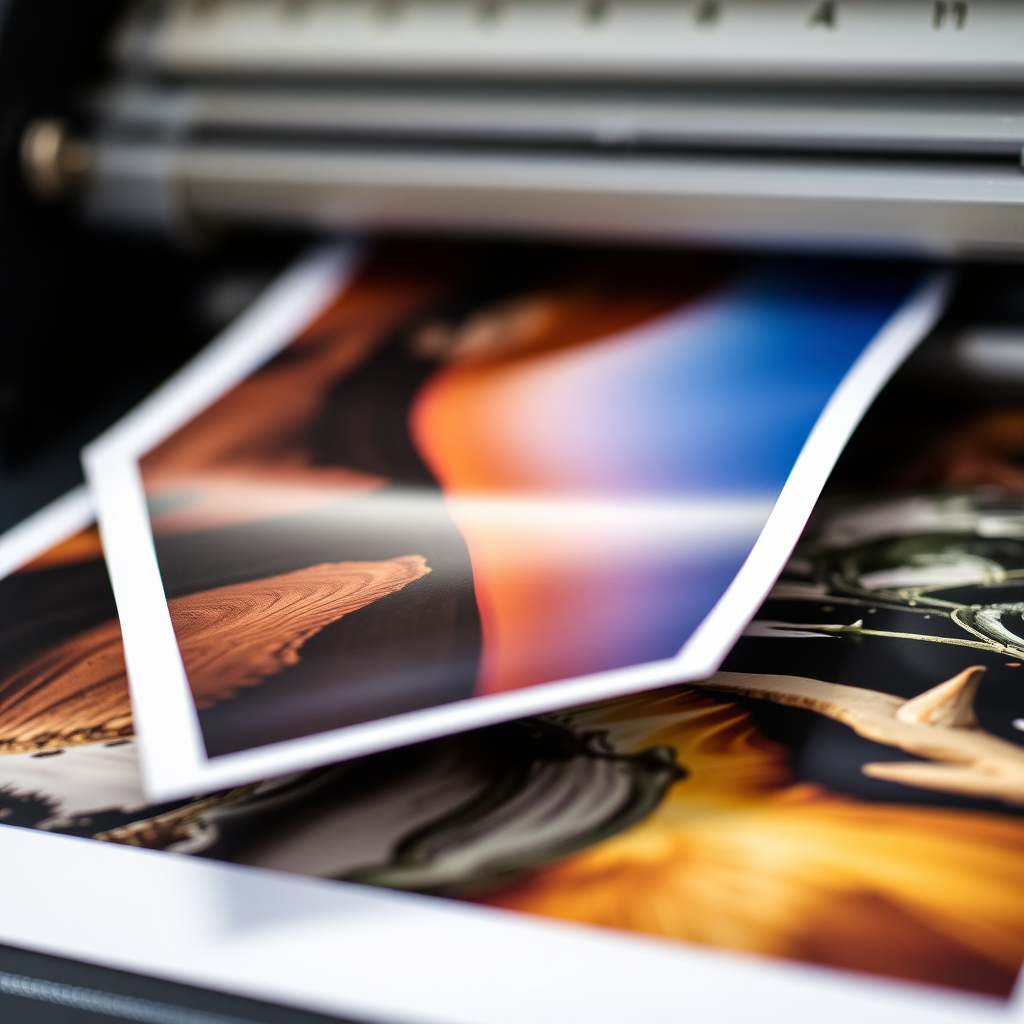 Close-up shot of a photo being printed. Capture the details of the quality of the print.