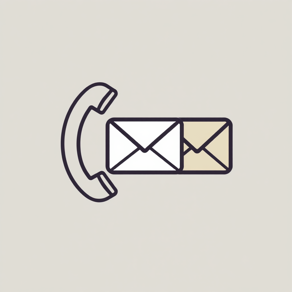 A stylized graphic combining various contact methods: a phone icon, an email icon, and a physical mail envelope. Arrange them in an appealing and modern design. Use a consistent color palette that reflects the Ananth Communication brand. The graphic represents all the possible ways to reach out and connect with the company.