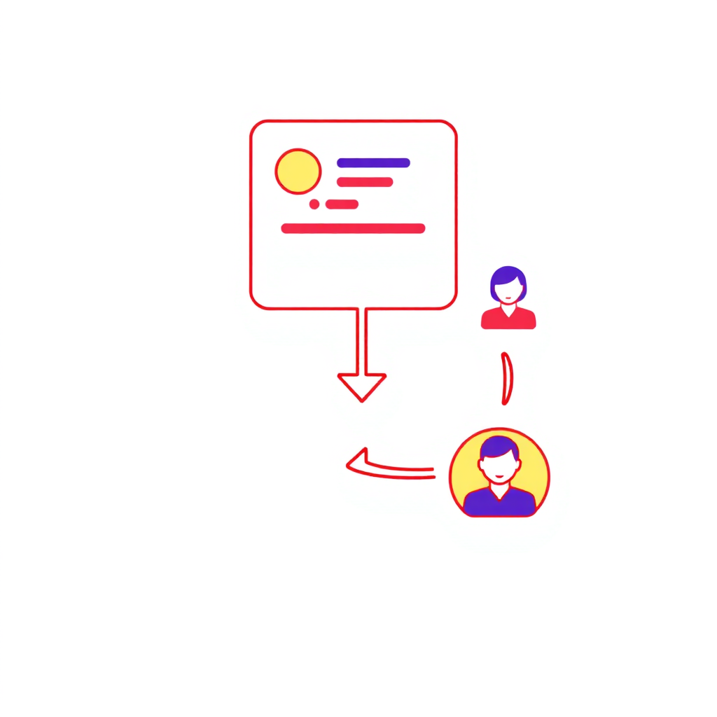 A stylized illustration of a contact form transforming into a direct message sent to a representative. Use vibrant colors and a minimalist design. The form should be clearly recognizable, and the transformation should be smooth and seamless, conveying efficient communication. The style should be modern and friendly, representing a hassle-free user experience.