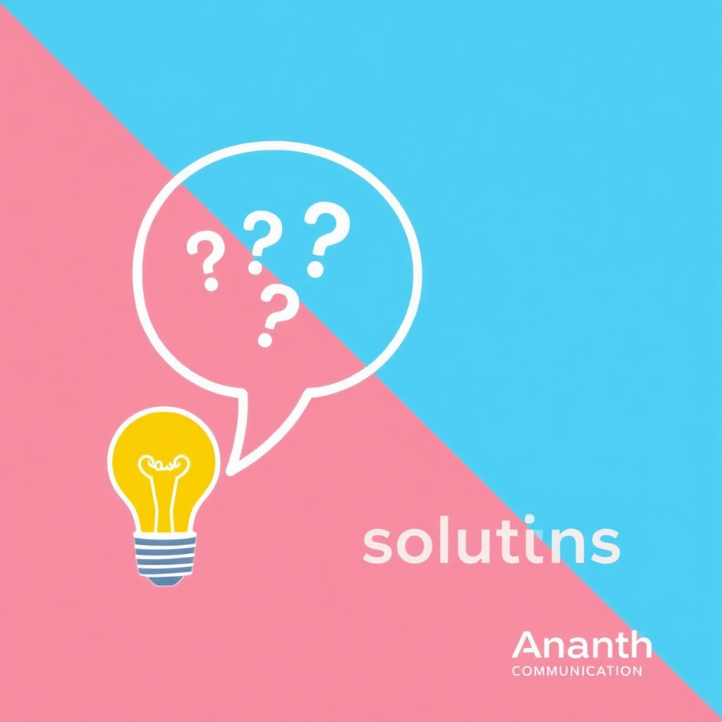 A stylized illustration of a speech bubble connecting to a lightbulb. The speech bubble contains question marks, symbolizing inquiries. The lightbulb represents solutions and instant answers. Use a bright, optimistic color palette. The style should be modern and clean, avoiding overly complex details. This graphic represents instant help and solutions provided by Ananth Communication.