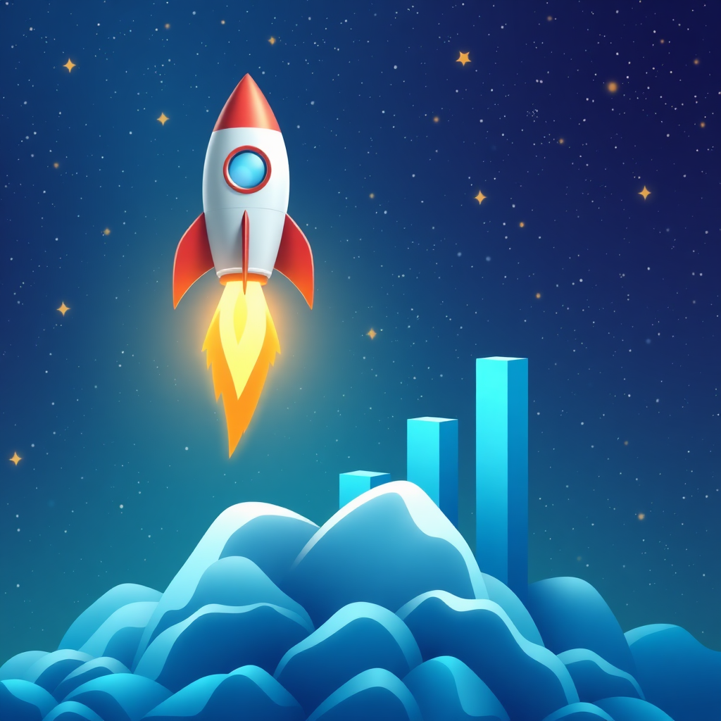 A visually compelling image showcasing a website ascending in search engine rankings. The website is depicted as a rocket launching towards the top of the search results, symbolizing the effectiveness of SEO optimization. The background features a star-filled sky, representing the vastness of the online world. Color palette utilizes a combination of blues, greens, and golds to represent success and achievement. 4K resolution.