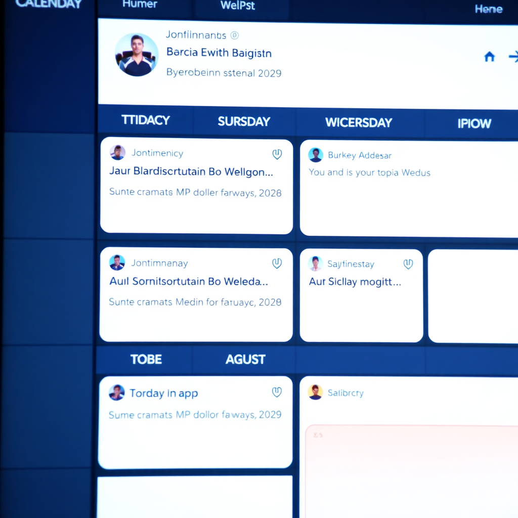 Artistic representation of a digital calendar showing social media posts in orderly fashion. The colors are light and the theme is planning. Technical Specs: 4k resolution
