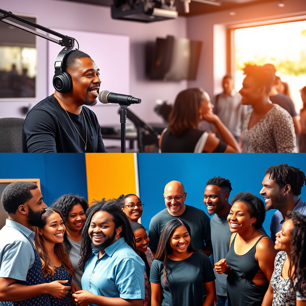 Modern radio studio or community event