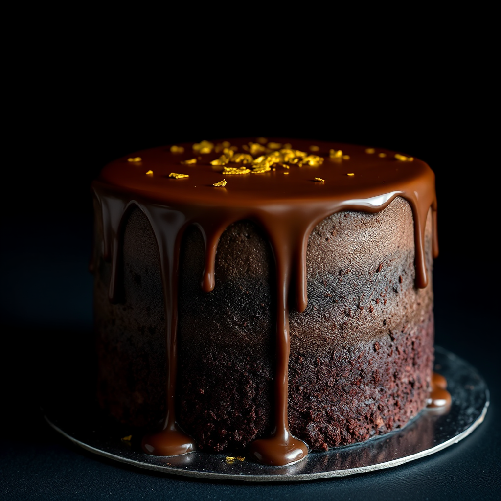 Decadent chocolate cake with gold leaf