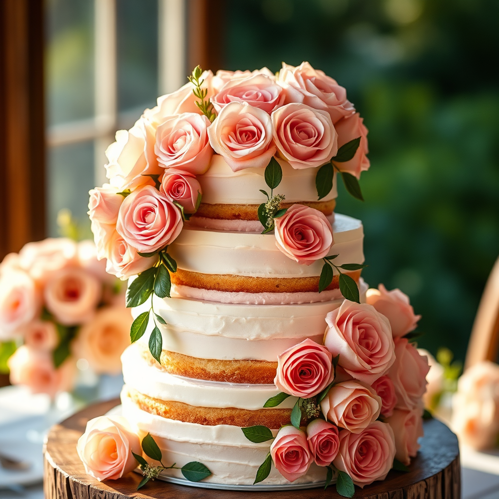 Romantic wedding cake with roses