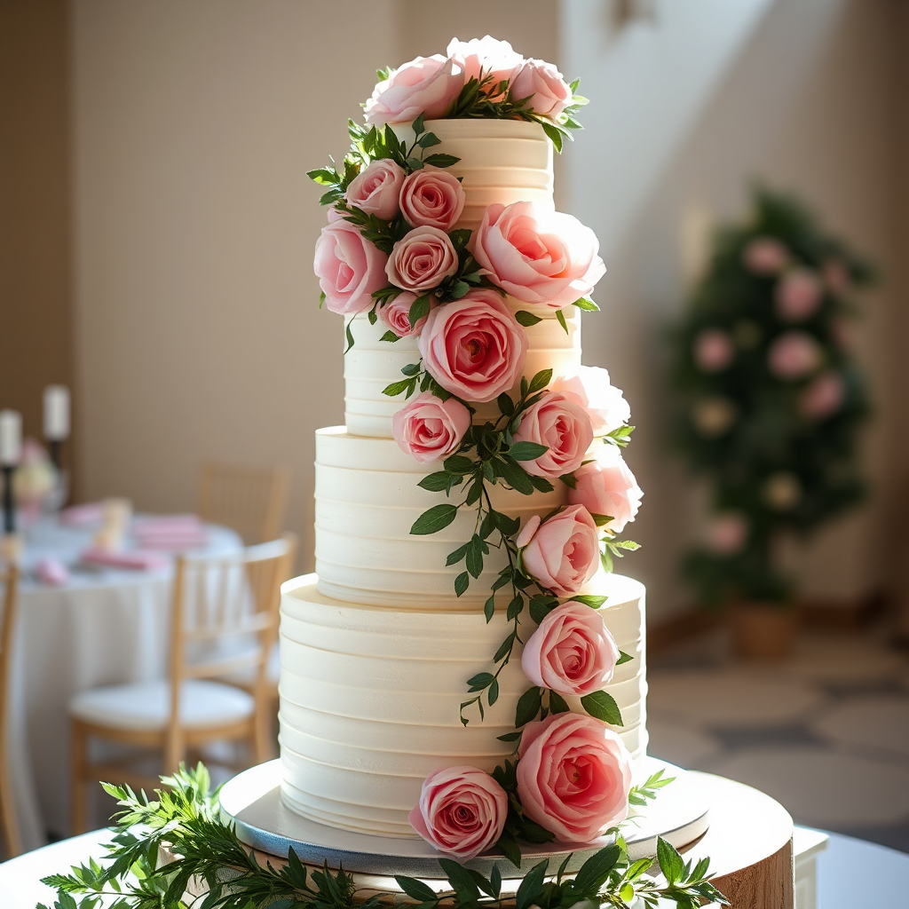 Wedding cake with floral arrangement