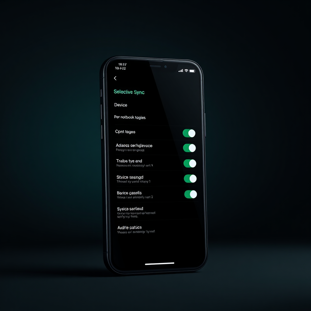 Annotated Aurora screenshot showing selective sync toggles per notebook