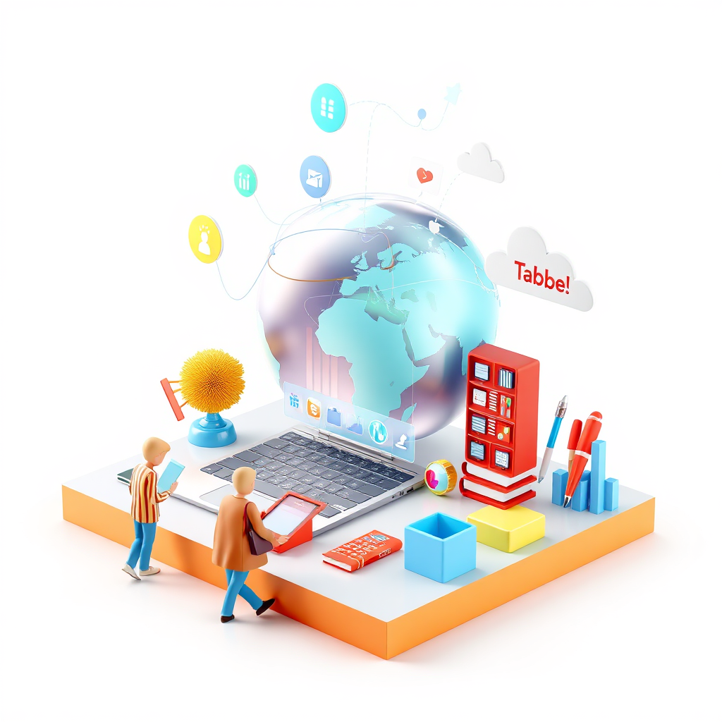Una ilustración estilizada que muestra un conjunto integral de servicios digitales, que incluyen computación en la nube, análisis de datos, ciberseguridad y marketing digital. Los servicios están representados por iconos interconectados, que simbolizan la perfecta integración de las soluciones. La paleta de colores debe ser moderna y profesional, reflejando la experiencia y confiabilidad de los servicios. La imagen global debe transmitir el mensaje de que la empresa ofrece una solución completa e integrada para la transformación digital.