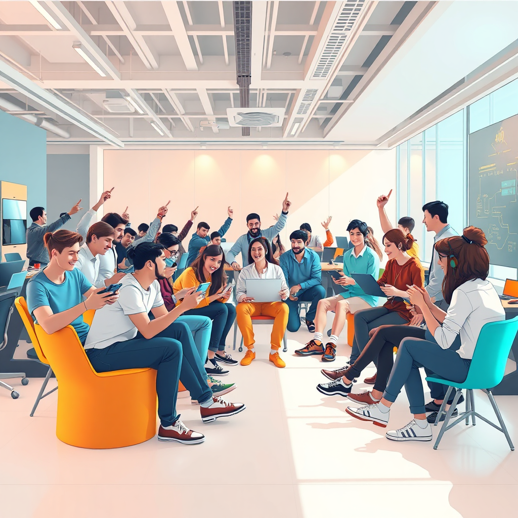 Diverse creators collaborating on game development