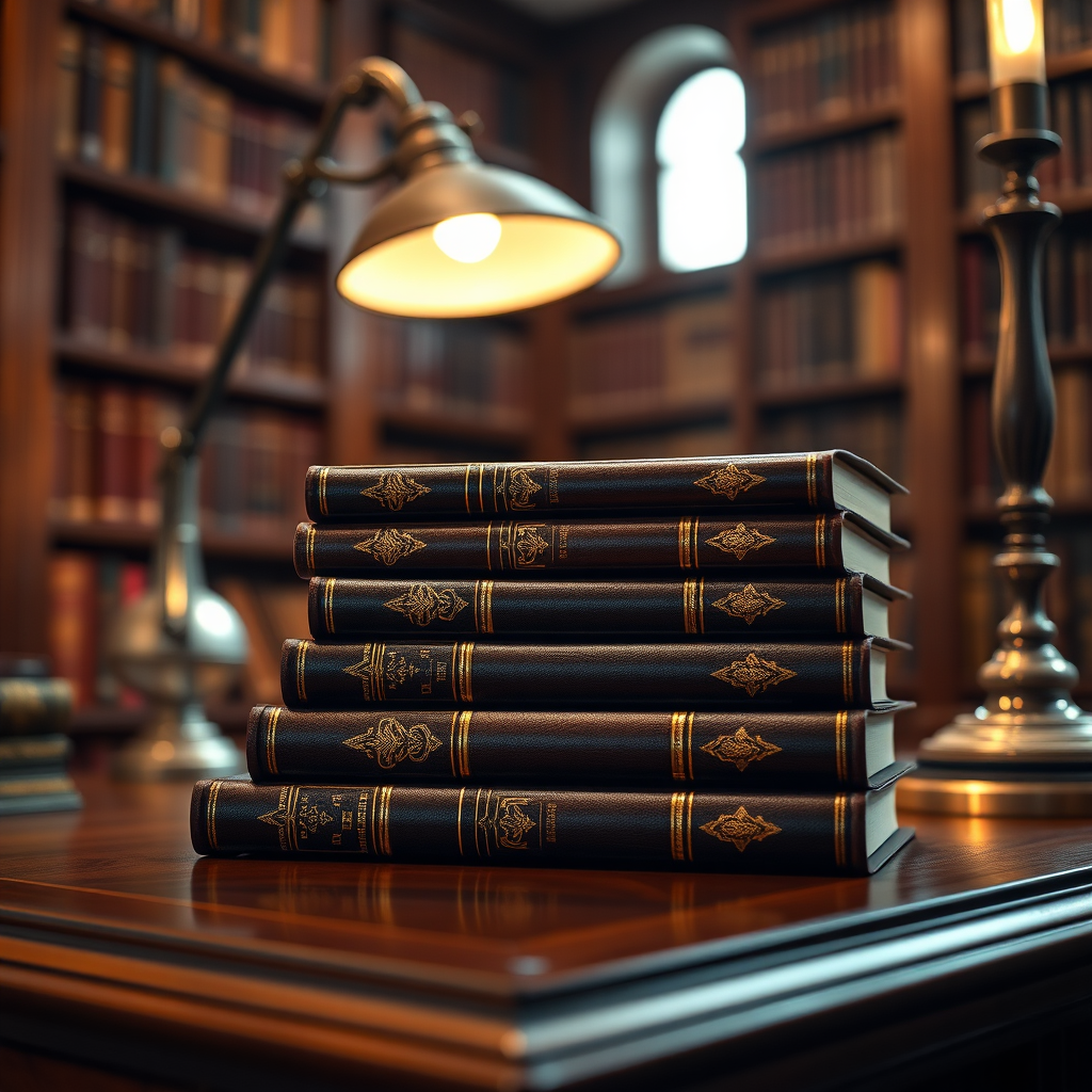 Stack of premium books in a cozy library