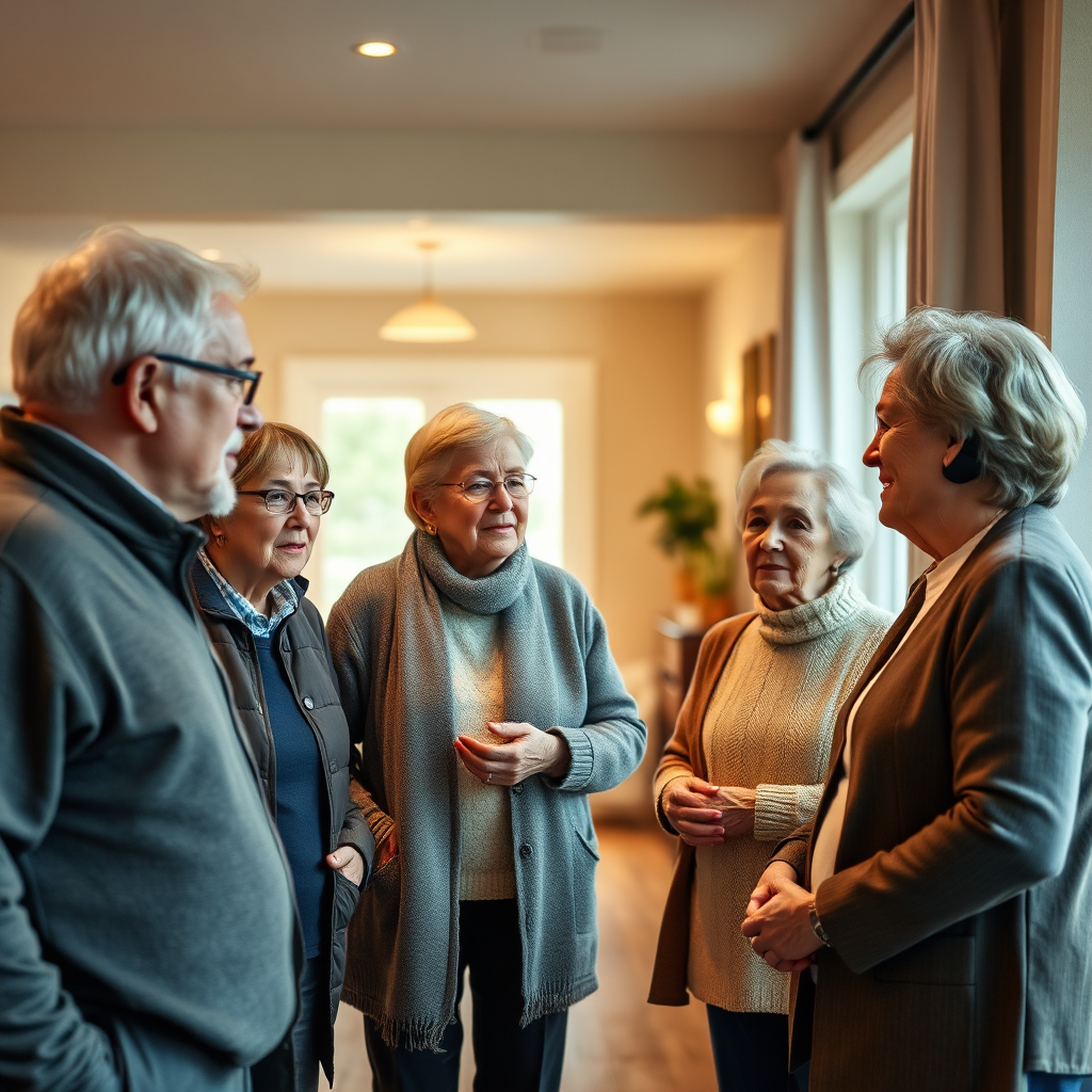 Editorial image representing evaluating a senior home with warm, premium, calm aesthetics