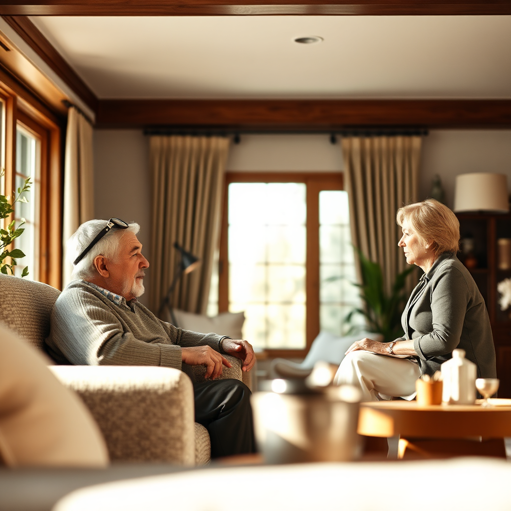 Warm family moment with an older adult in a premium, calm home setting