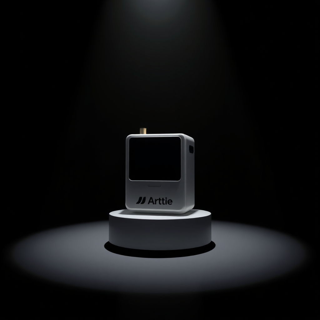 Create an image of a product in a spotlight, this could be either AI art or pre-owned product. The background should be black. The perspective should be head on. The image should be of 4k resolution.