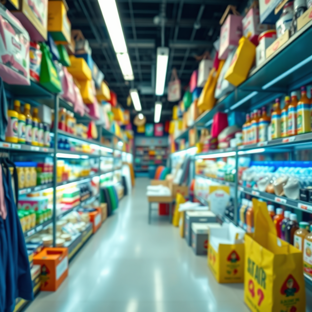 Create an image of a store filled with all types of goods, but with a special twist, they all look like they are customized to a certain person. The perspective should be in the middle, the color palette should be bright. The image should be of 4k resolution.