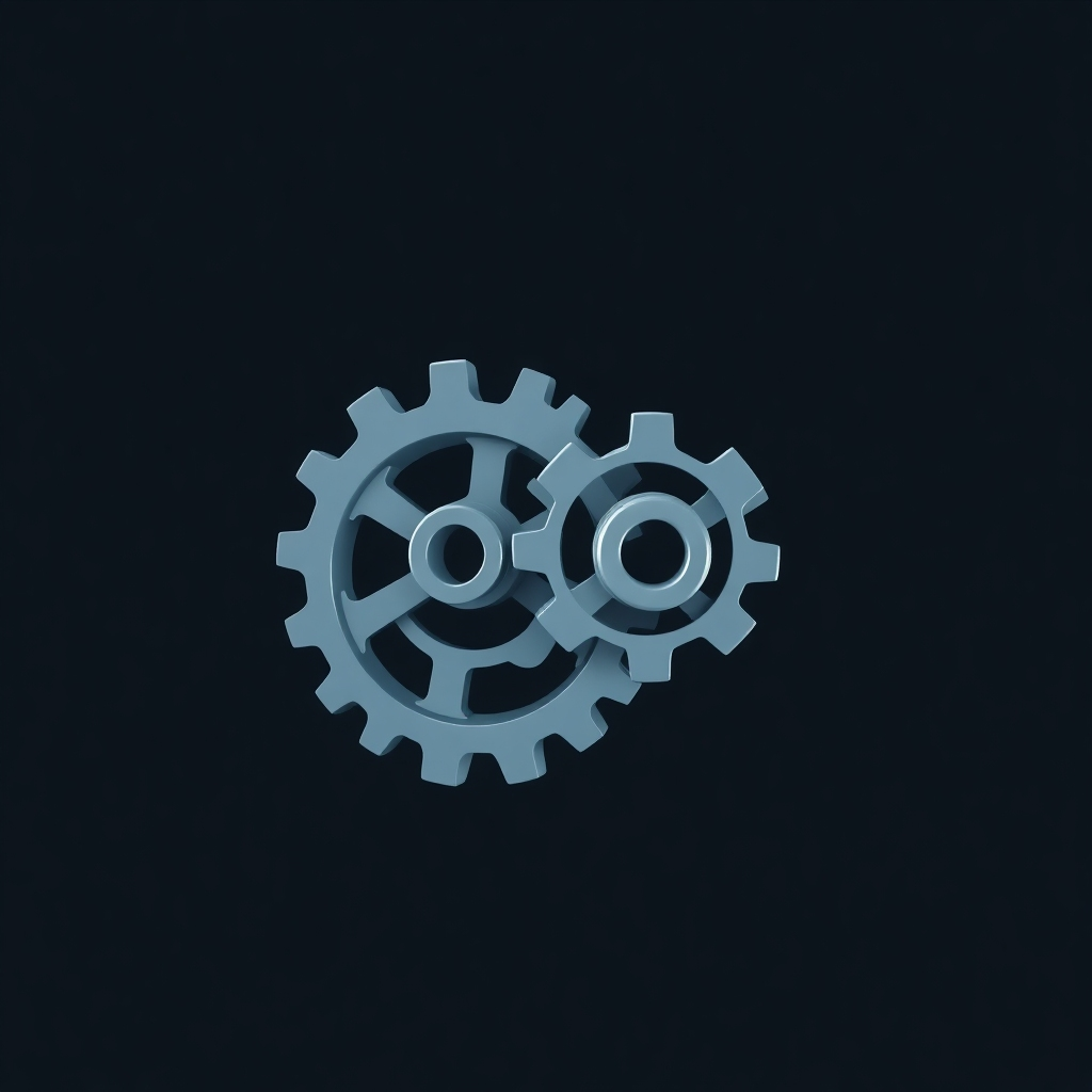 Create a stylized image of two interlocking gears turning smoothly together. The gears should be intricate and detailed, symbolizing the complexity of trust. The background should be a dark, solid color, emphasizing the importance of the mechanism. Lighting should be even and balanced, highlighting the precision and functionality of the gears. Style: Industrial and modern, emphasizing efficiency and reliability. Technical specs: 4K resolution, high-quality digital art.