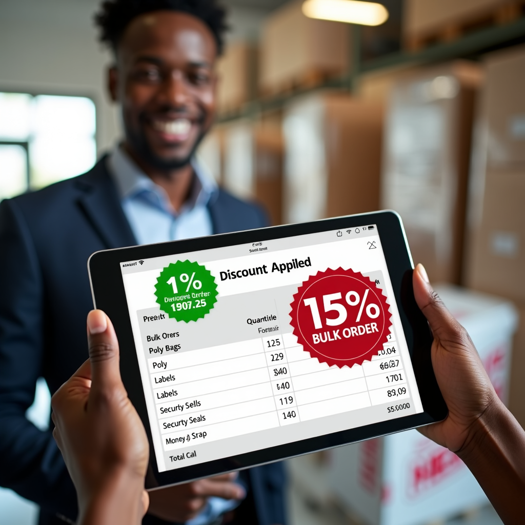 Invoice showing volume discount for packaging supplies