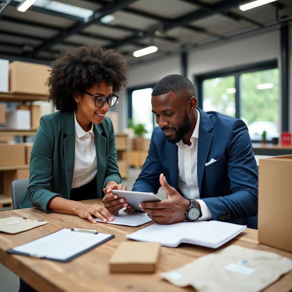 Jamaican business workspace with sourcing form and product samples