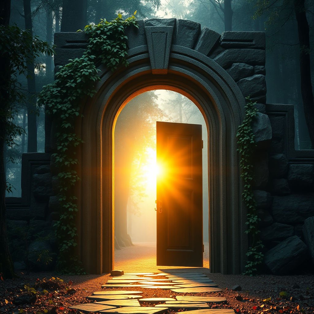 Blick durch einen steinernen Torbogen