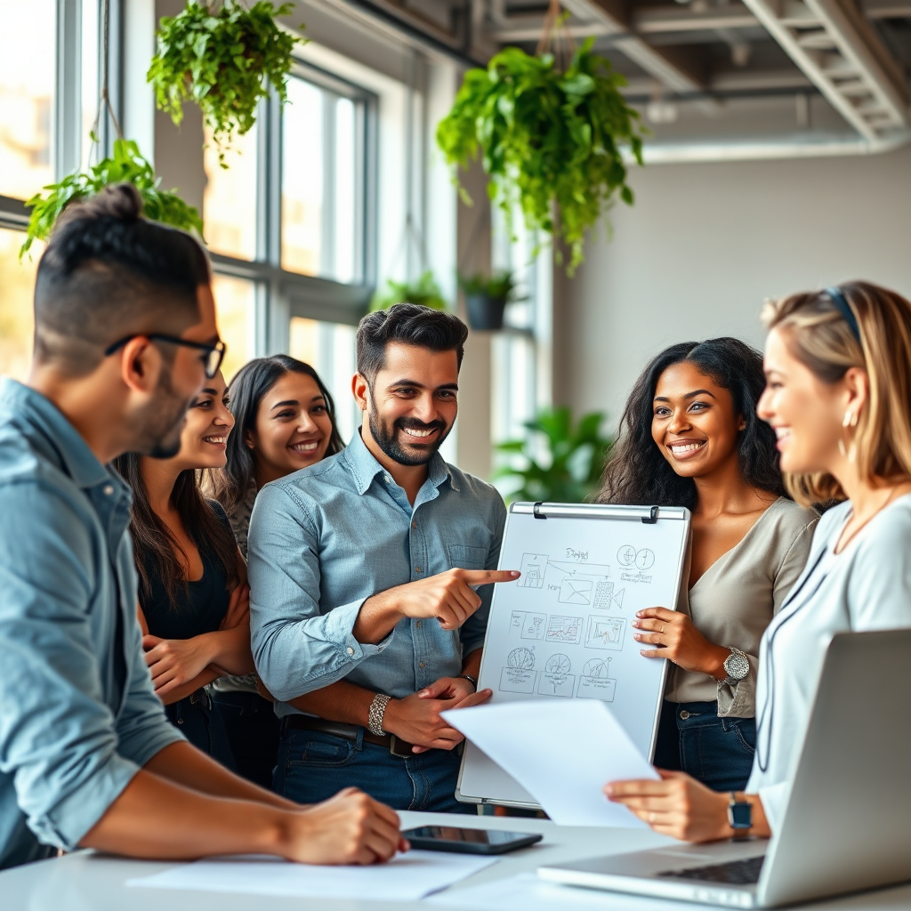 Team arbeitet in einem modernen Co-Working Space